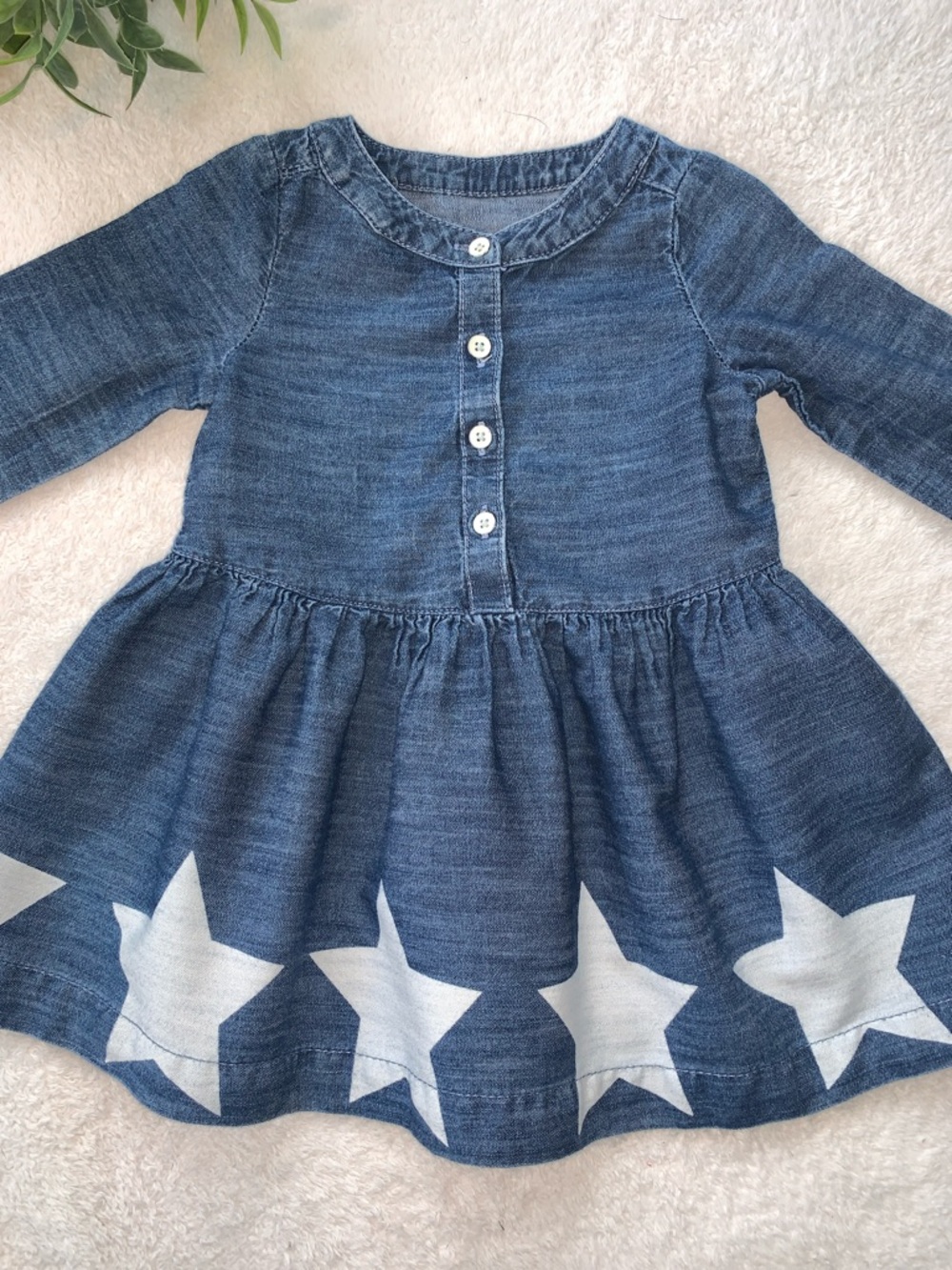 GAP Denim Chambray Star Dress 12-18M Baby Girl Long Sleeves